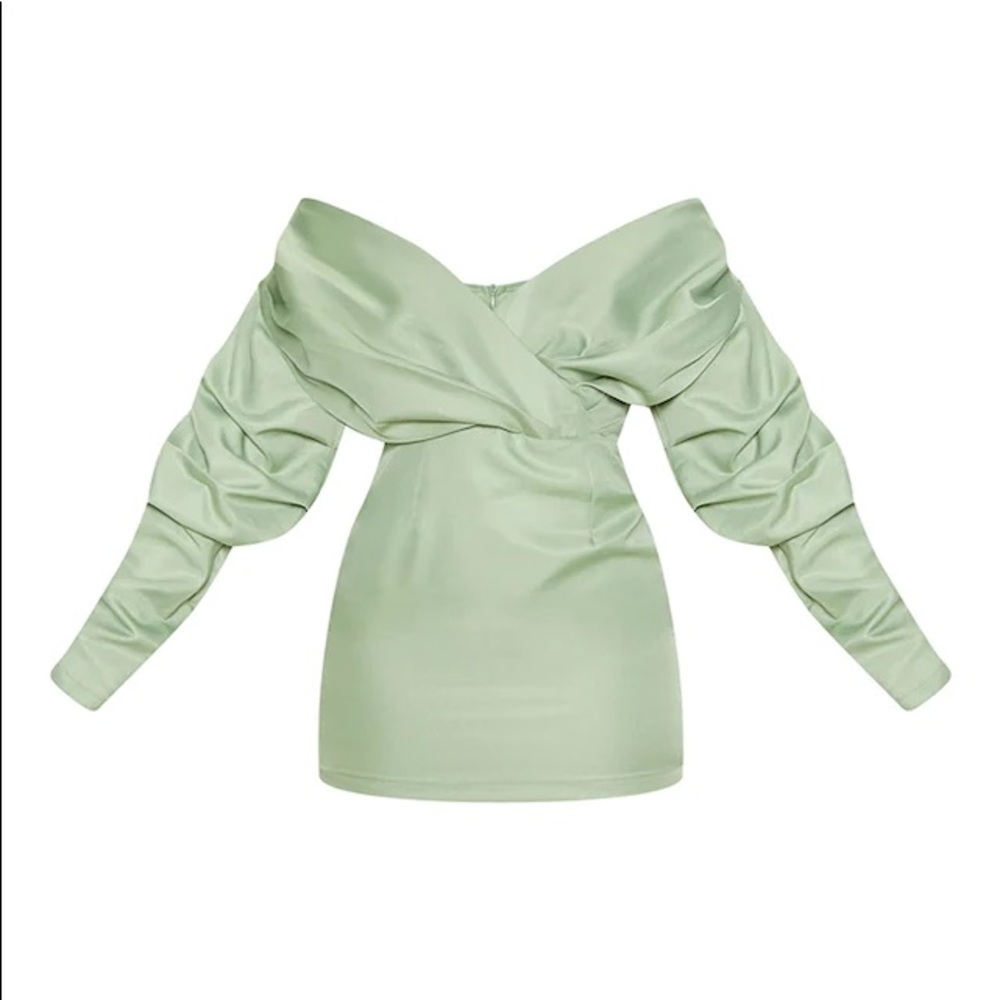 Sage Green Off The Shoulder Ruched Bodycon Dress